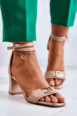 Sandały Na Obcasie>Laura Messi Skórzane Sandały Na Obcasie 2425 Beżowe