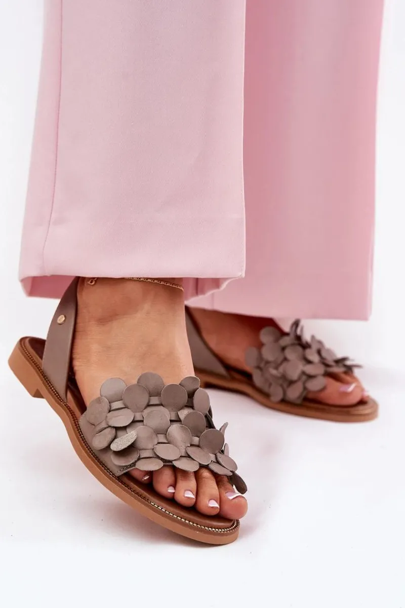 Best Skórzane Sandały Na Płaskim Obcasie 40425 Ciemnobeżowe Damskie Sandały Płaskie