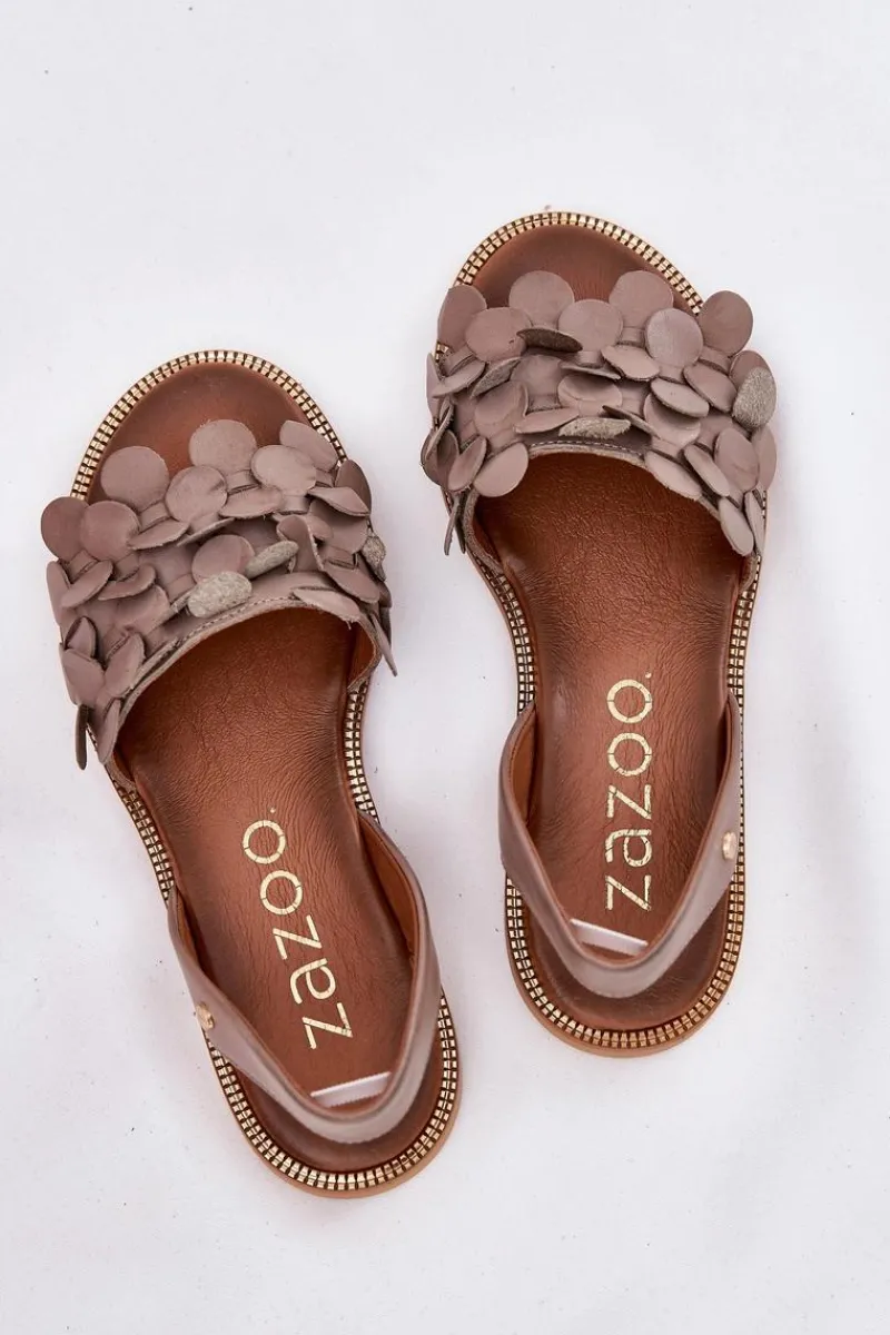 Best Skórzane Sandały Na Płaskim Obcasie 40425 Ciemnobeżowe Damskie Sandały Płaskie