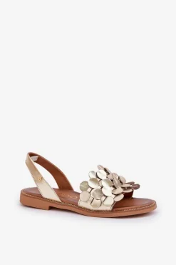 Sandały Płaskie></noscript>Zazoo Skórzane Sandały Na Płaskim Obcasie 40425 Złote Złoty