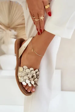 Sandały Płaskie></noscript>Zazoo Skórzane Sandały Na Płaskim Obcasie 40425 Złote Złoty