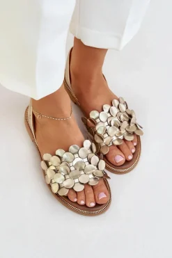 Sandały Płaskie></noscript>Zazoo Skórzane Sandały Na Płaskim Obcasie 40425 Złote Złoty