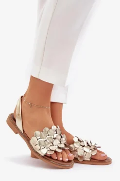 Sandały Płaskie></noscript>Zazoo Skórzane Sandały Na Płaskim Obcasie 40425 Złote Złoty