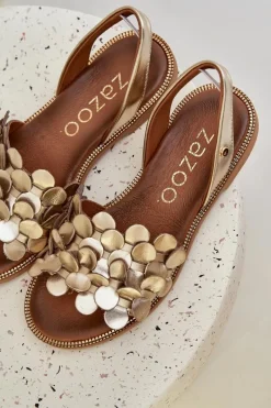 Sandały Płaskie></noscript>Zazoo Skórzane Sandały Na Płaskim Obcasie 40425 Złote Złoty