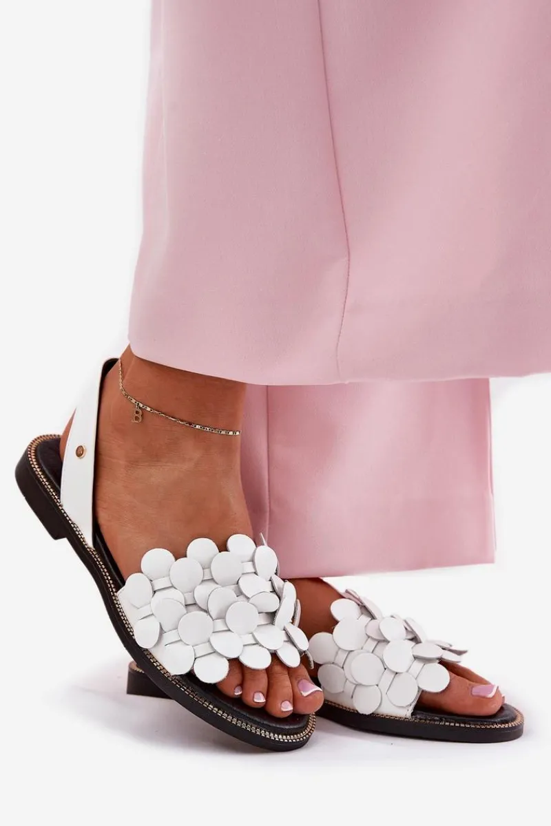 Hot Zazoo Skórzane Sandały Na Płaskim Obcasie 40425 Białe Biały