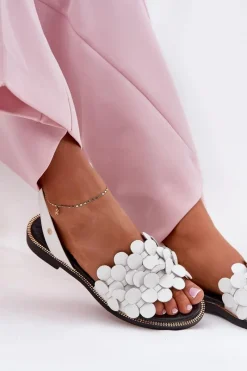 Hot Zazoo Skórzane Sandały Na Płaskim Obcasie 40425 Białe Biały