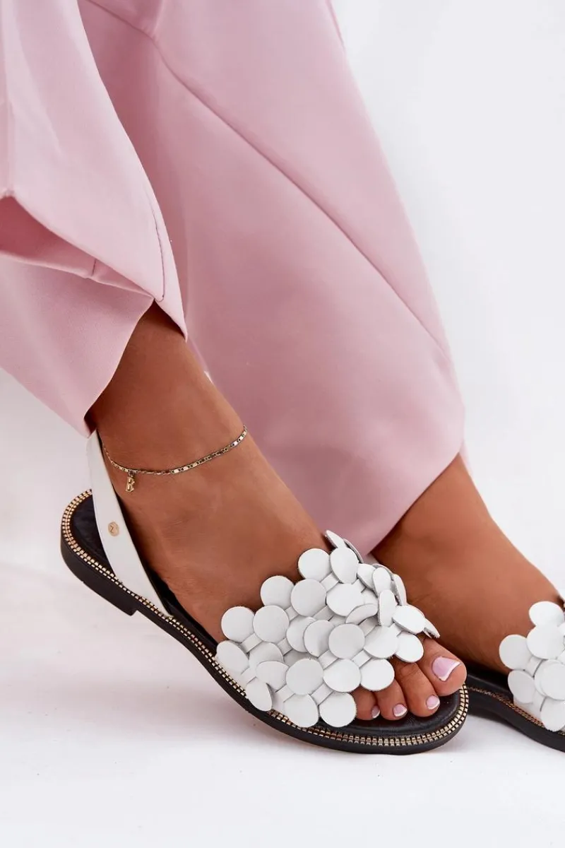 Hot Zazoo Skórzane Sandały Na Płaskim Obcasie 40425 Białe Biały