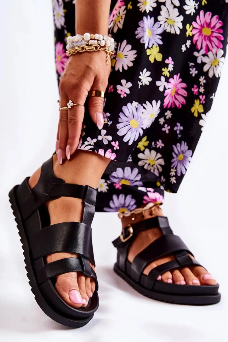 Clearance Skórzane Sandały Na Platformie Czarne Tessy Damskie Sandały Płaskie