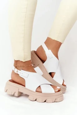 Sandały Płaskie>Boto Skórzane Sandały Na Platformie Lewski Shoes 3018-0 Białe