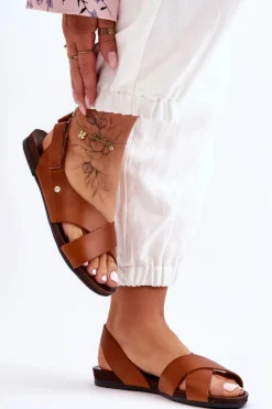 Sandały Płaskie>Zazoo Skórzane Sandały Na Rzep Brązowe Lemar Addison Brązowy