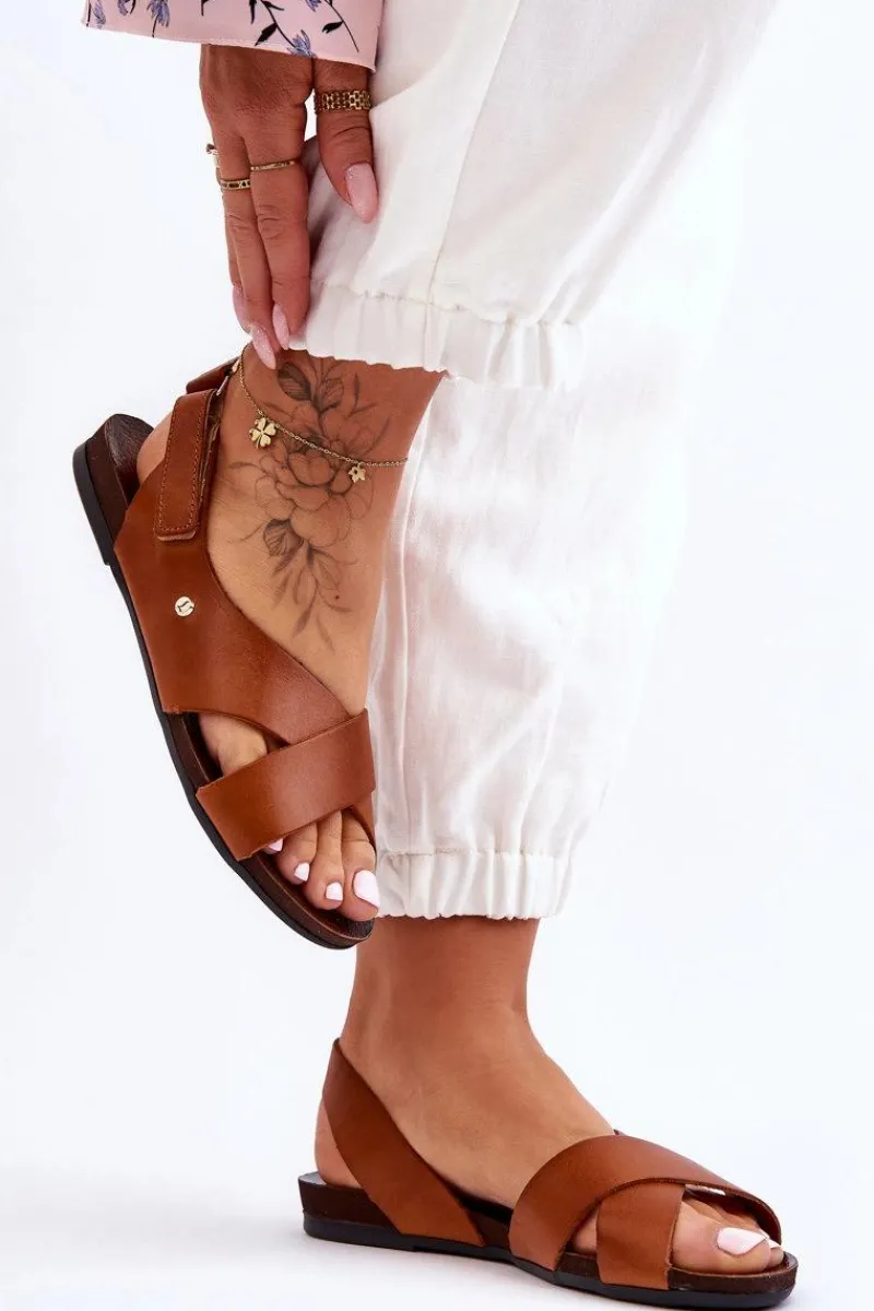 Sandały Płaskie>Zazoo Skórzane Sandały Na Rzep Brązowe Lemar Addison Brązowy