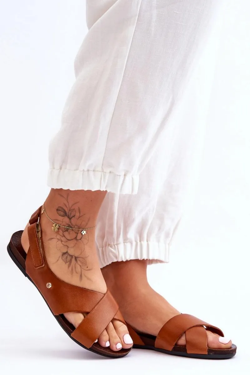 Sandały Płaskie>Zazoo Skórzane Sandały Na Rzep Brązowe Lemar Addison Brązowy