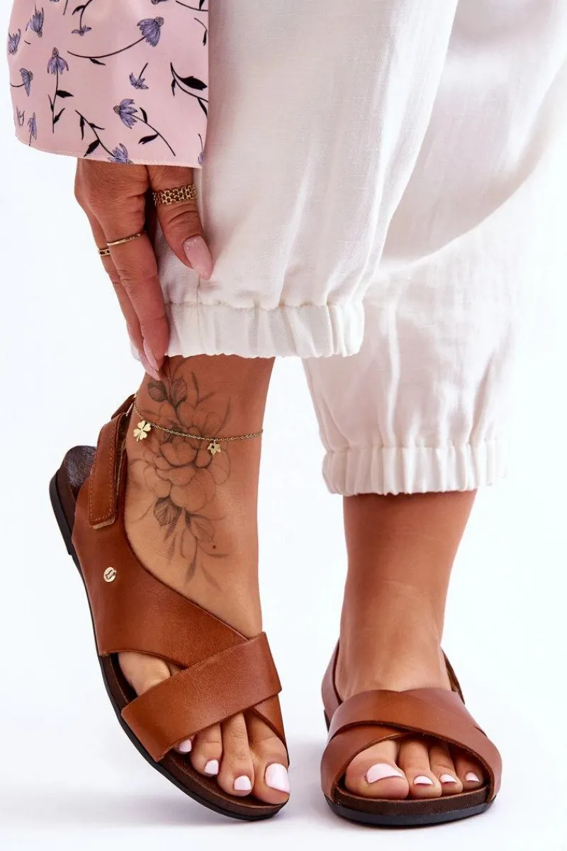 Sandały Płaskie>Zazoo Skórzane Sandały Na Rzep Brązowe Lemar Addison Brązowy