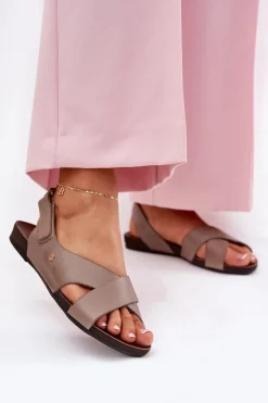 Clearance Zazoo Skórzane Sandały Na Rzep 40141 Ciemnobeżowe Beżowy