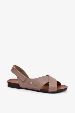 Clearance Zazoo Skórzane Sandały Na Rzep 40141 Ciemnobeżowe Beżowy