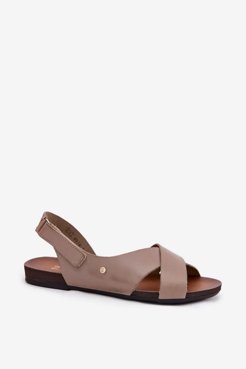 Clearance Zazoo Skórzane Sandały Na Rzep 40141 Ciemnobeżowe Beżowy