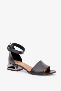 Best Skórzane Sandały Na Srebrnym Obcasie 2143 Czarne Damskie Sandały Na Obcasie|Sandały Płaskie