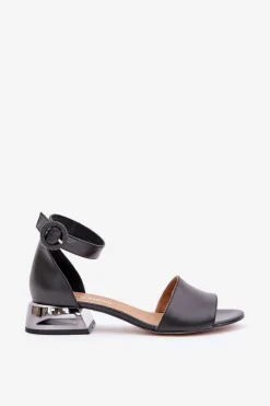 Best Skórzane Sandały Na Srebrnym Obcasie 2143 Czarne Damskie Sandały Na Obcasie|Sandały Płaskie