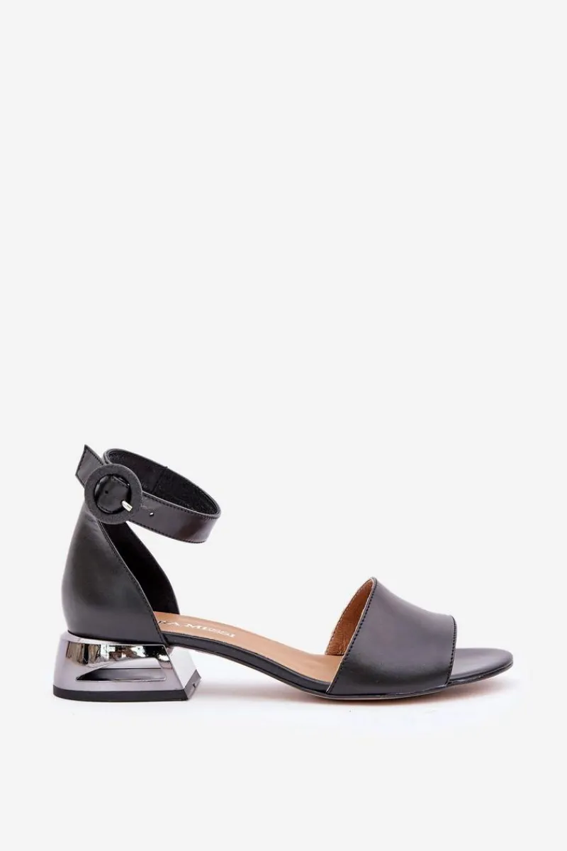 Best Skórzane Sandały Na Srebrnym Obcasie 2143 Czarne Damskie Sandały Na Obcasie|Sandały Płaskie