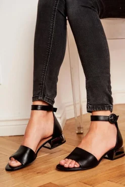 Best Skórzane Sandały Na Srebrnym Obcasie 2143 Czarne Damskie Sandały Na Obcasie|Sandały Płaskie