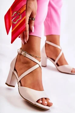 Discount Skórzane Sandały Na Słupku Beżowe Damess Damskie Sandały Na Słupku|Sandały Na Obcasie