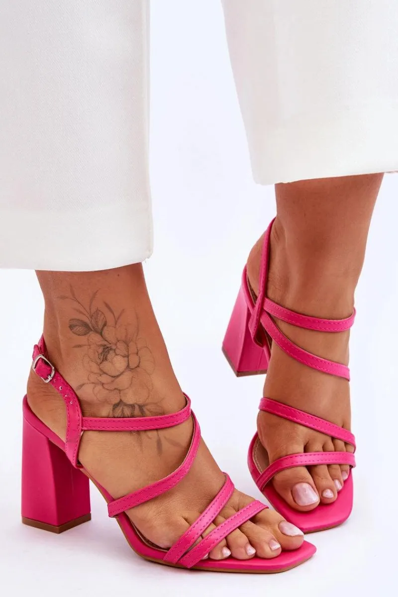 Hot Skórzane Sandały Na Słupku Fuksja Florentina Damskie Sandały Na Obcasie