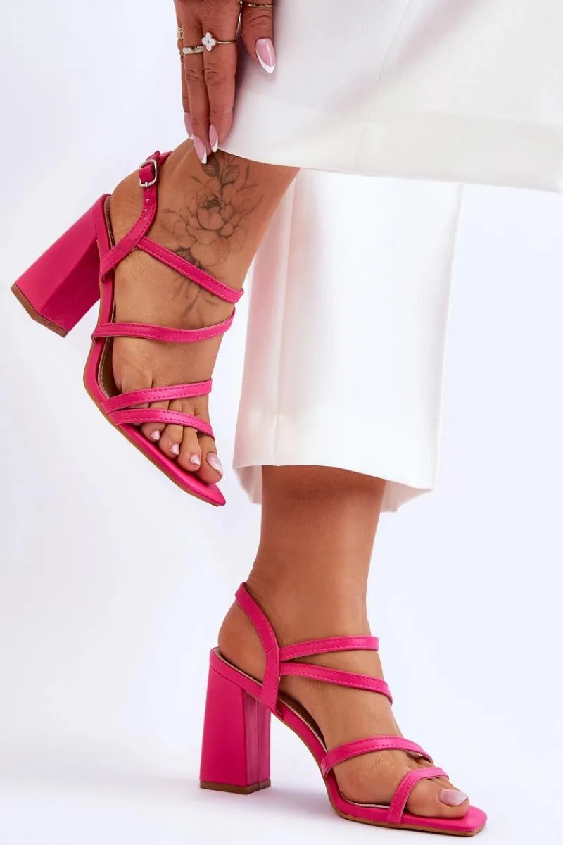 Hot Skórzane Sandały Na Słupku Fuksja Florentina Damskie Sandały Na Obcasie