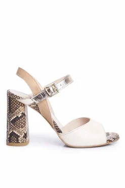 Clearance Laura Messi Skórzane Sandały Na Słupku 2136 Złoto Beżowe