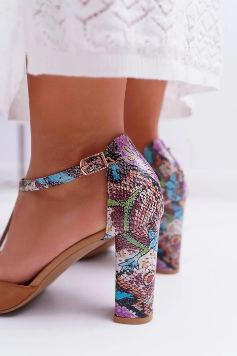 Sandały Na Obcasie|Botki Skórzane>Laura Messi Skórzane Sandały Na Słupku 1916 Wzór Zwierzęcy Brązowe