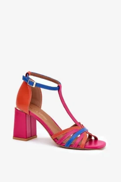 Best Laura Messi Skórzane Sandały Na Słupku 2879 Multikolor