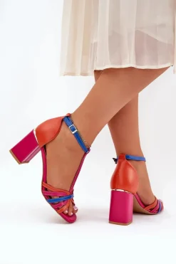 Best Laura Messi Skórzane Sandały Na Słupku 2879 Multikolor