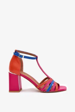 Best Laura Messi Skórzane Sandały Na Słupku 2879 Multikolor