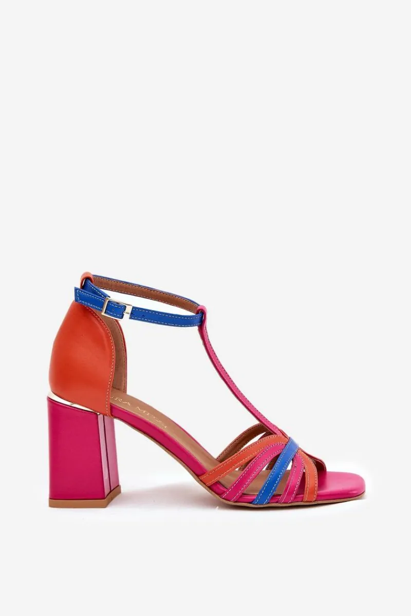 Best Laura Messi Skórzane Sandały Na Słupku 2879 Multikolor
