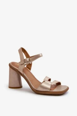 Sandały Na Słupku|Sandały Na Obcasie></noscript>Maciejka Skórzane Sandały Na Słupku 06029-25 Złote Złoty