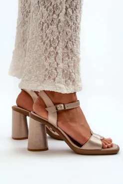 Sandały Na Słupku|Sandały Na Obcasie></noscript>Maciejka Skórzane Sandały Na Słupku 06029-25 Złote Złoty