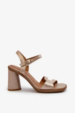 Sandały Na Słupku|Sandały Na Obcasie></noscript>Maciejka Skórzane Sandały Na Słupku 06029-25 Złote Złoty
