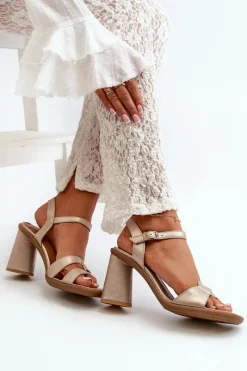 Sandały Na Słupku|Sandały Na Obcasie></noscript>Maciejka Skórzane Sandały Na Słupku 06029-25 Złote Złoty