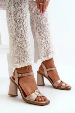 Sandały Na Słupku|Sandały Na Obcasie></noscript>Maciejka Skórzane Sandały Na Słupku 06029-25 Złote Złoty