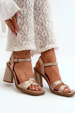 Sandały Na Słupku|Sandały Na Obcasie></noscript>Maciejka Skórzane Sandały Na Słupku 06029-25 Złote Złoty