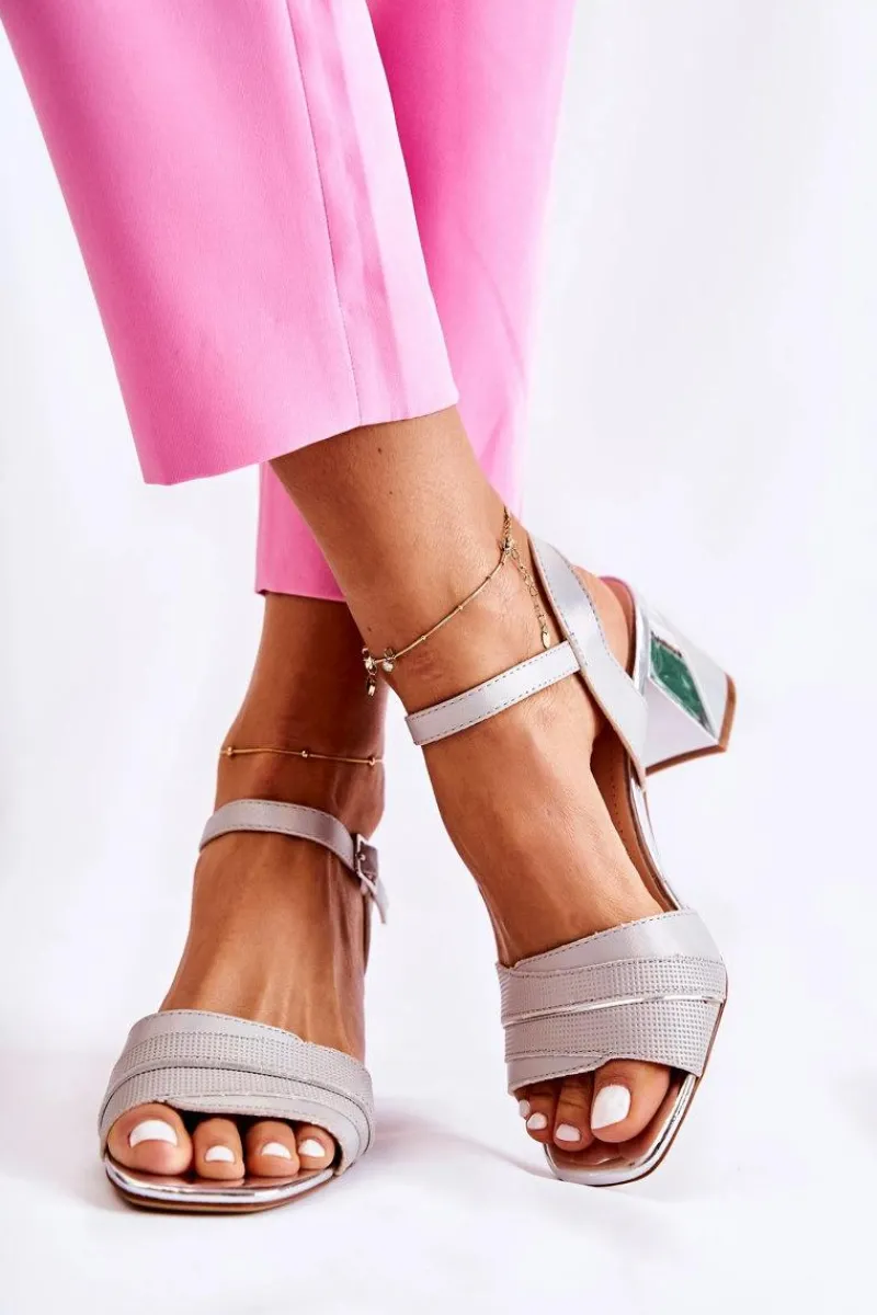 Sandały Na Obcasie>Buty Sergio Leone Skórzane Sandały Na Słupku Srebrne Corane