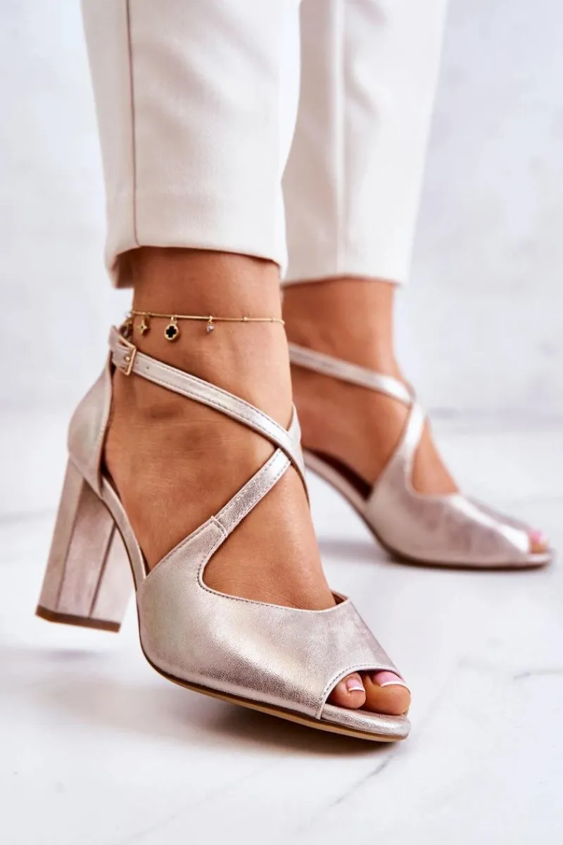 Sandały Na Obcasie>Buty Sergio Leone Skórzane Sandały Na Słupku Złote Lorita