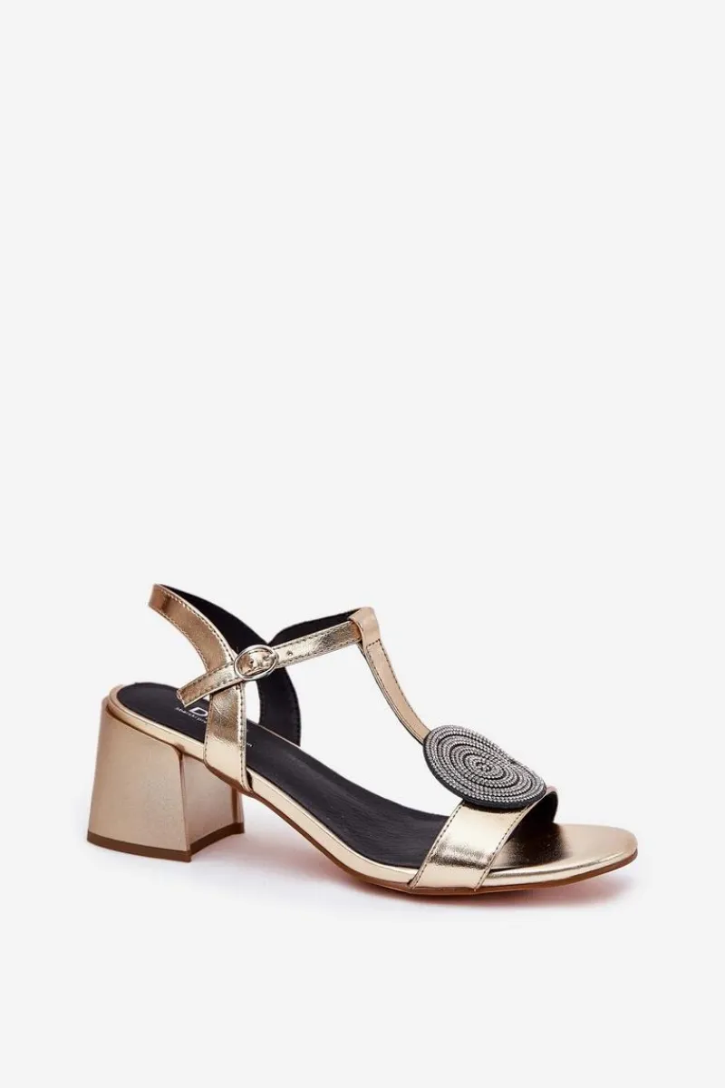 Best Damskie buty S.Barski Skórzane Sandały Na Słupku Z Ozdobą D&A JC51-842 Złote Złoty