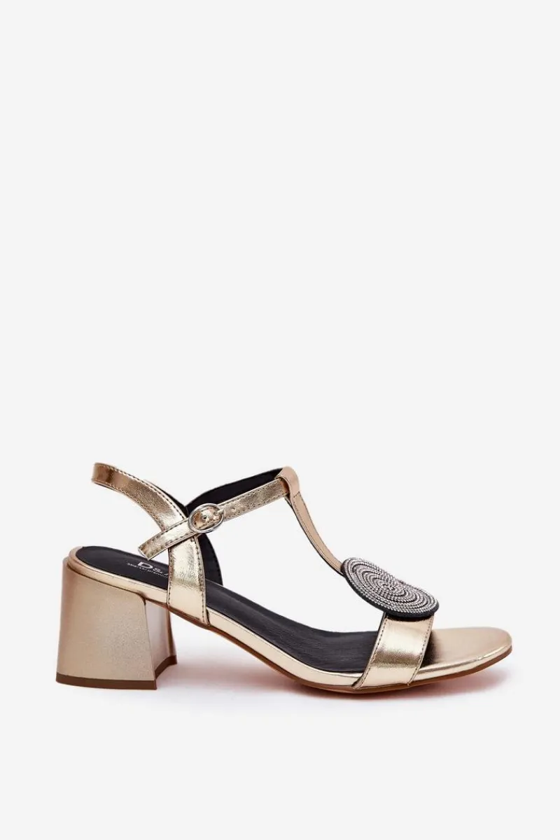 Best Damskie buty S.Barski Skórzane Sandały Na Słupku Z Ozdobą D&A JC51-842 Złote Złoty