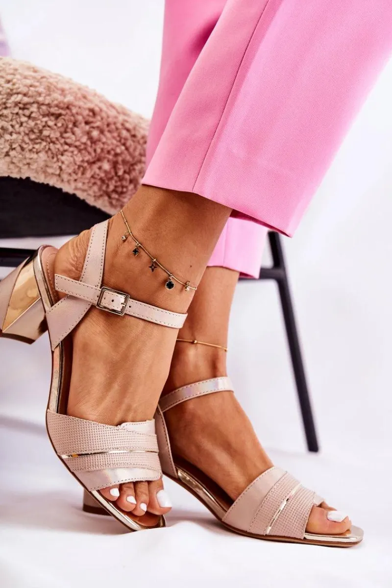 Outlet Buty Sergio Leone Skórzane Sandały Na Słupku Złoty Beż Corane