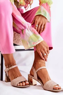 Outlet Buty Sergio Leone Skórzane Sandały Na Słupku Złoty Beż Corane