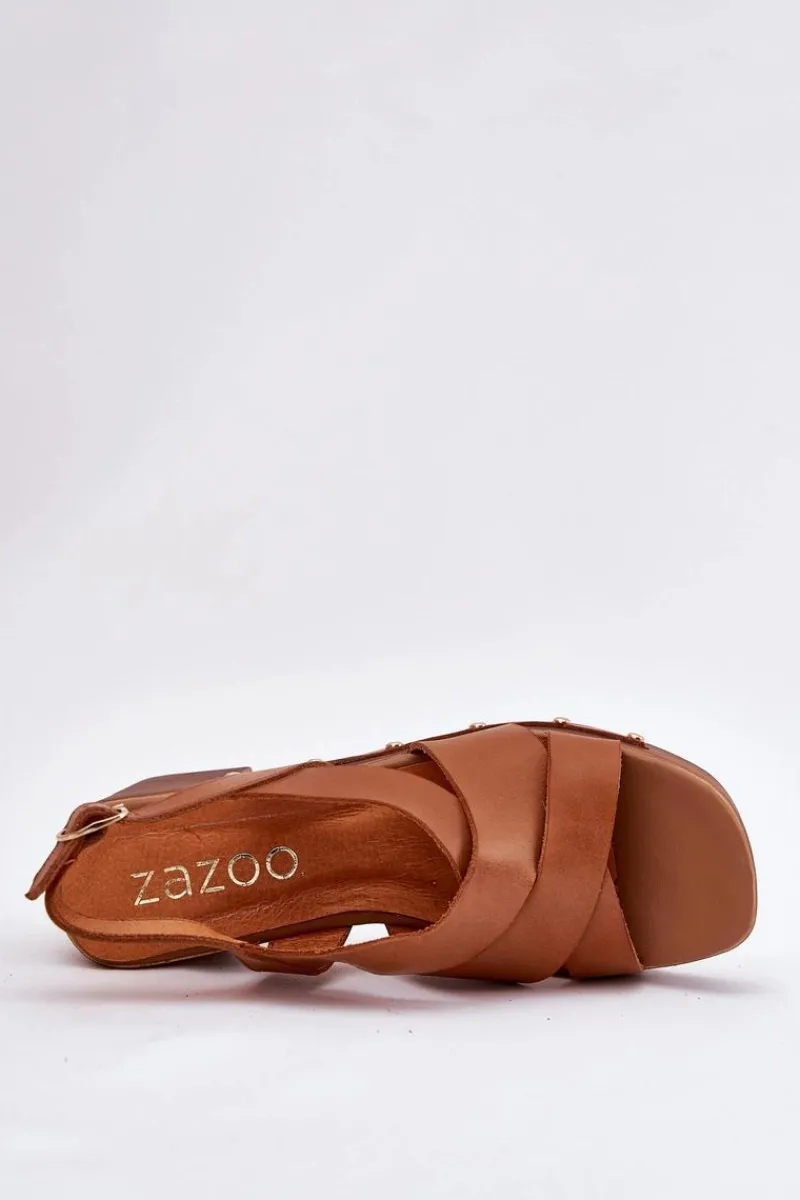 Outlet Skórzane Sandały Na Słupku 1081 Brązowe Damskie Sandały Na Słupku|Sandały Na Obcasie