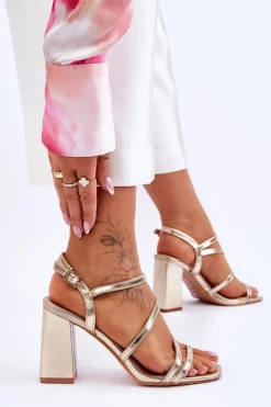 Discount Boto Skórzane Sandały Na Słupku Złote Florentina