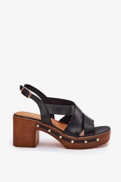 Sandały Na Słupku|Sandały Na Obcasie></noscript>Zazoo Skórzane Sandały Na Słupku 1081 Czarne Czarny