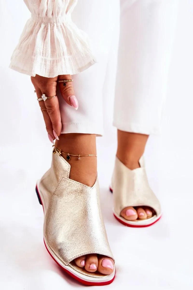 Sandały Płaskie>Boto Skórzane Sandały Na Suwak Złote Clorie