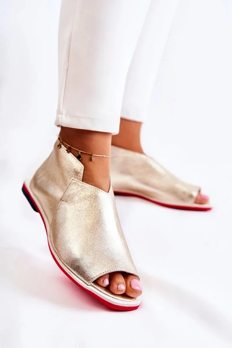 Sandały Płaskie>Boto Skórzane Sandały Na Suwak Złote Clorie